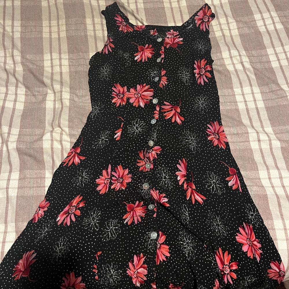 Vintage Pink and Orange Sleeveless Button Down Sundress